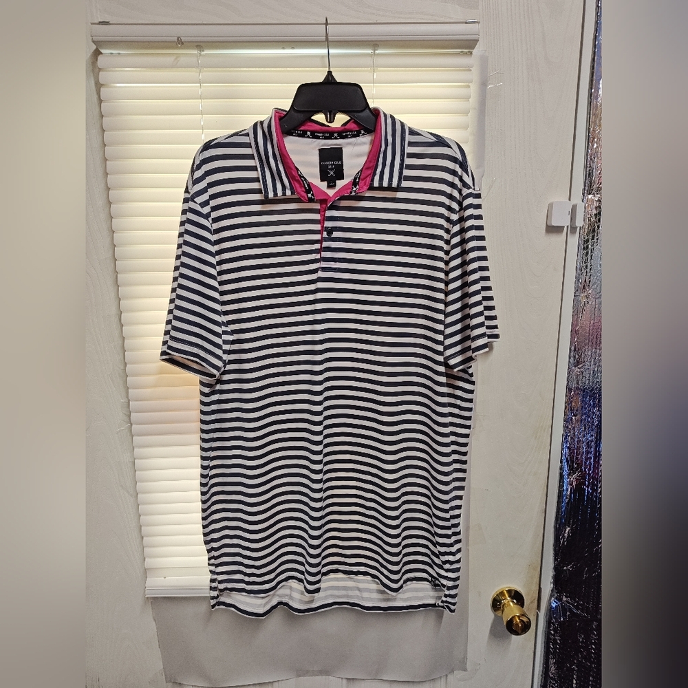 Kenneth Cole Golf Polo Shirt White Black Striped Mens Short Sleeve NWT$69